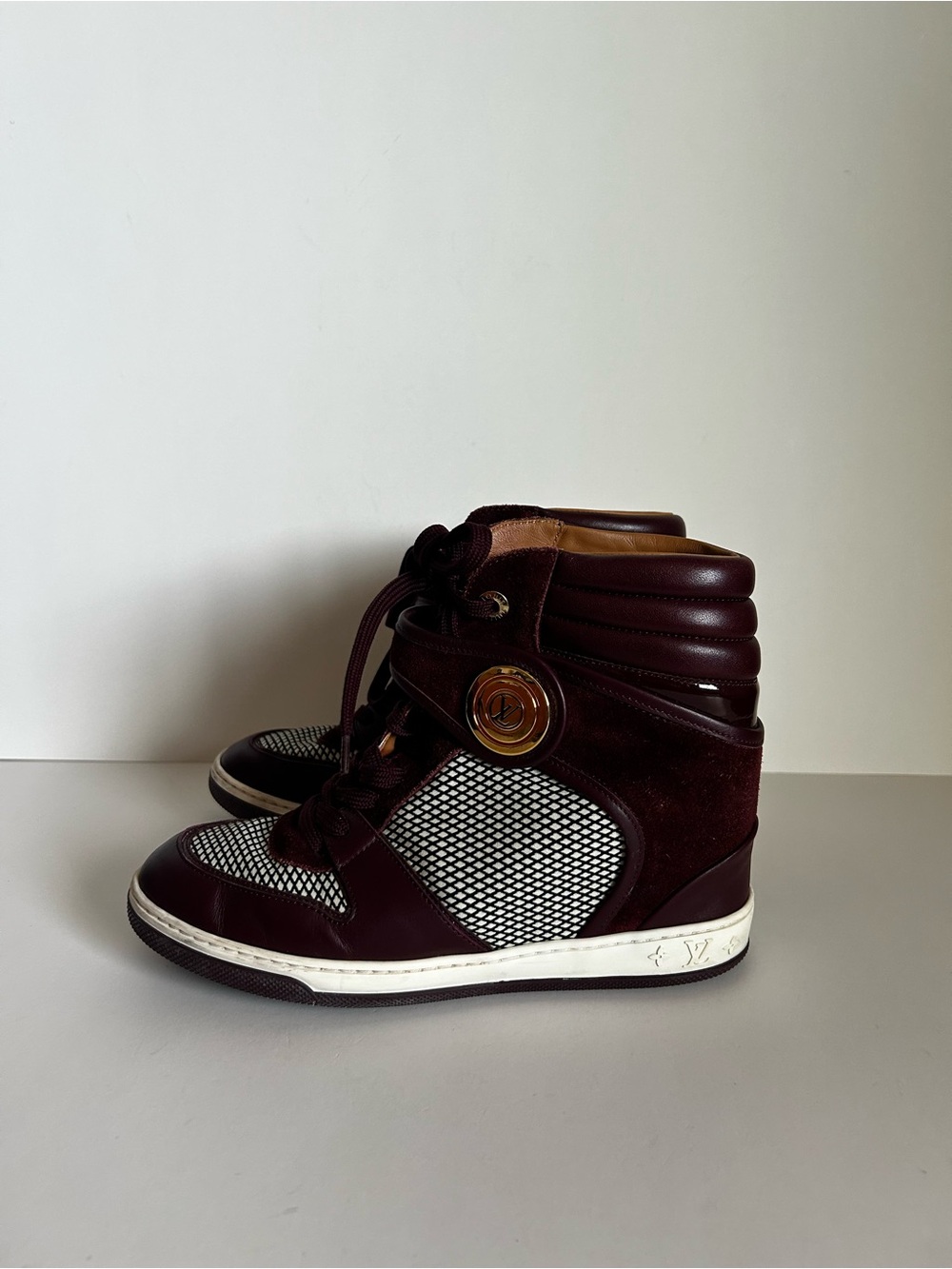 Louis Vuitton Burgundy and White High-Top Sneakers
